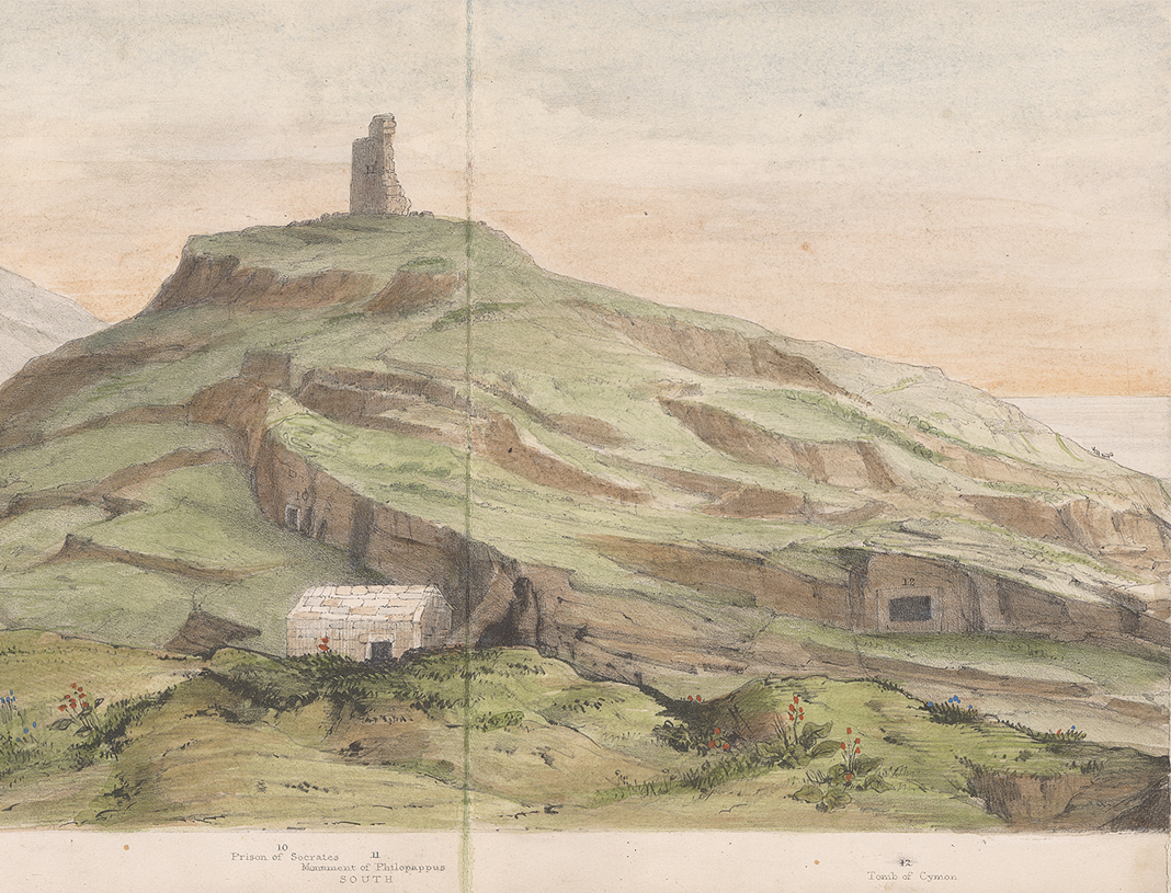 Saint Dimitrios Loumbardiaris in one of its oldest depictions. Detail from Selina Bracebridge, Notes Descriptive of a Panoramic Sketch of Athens, 1839