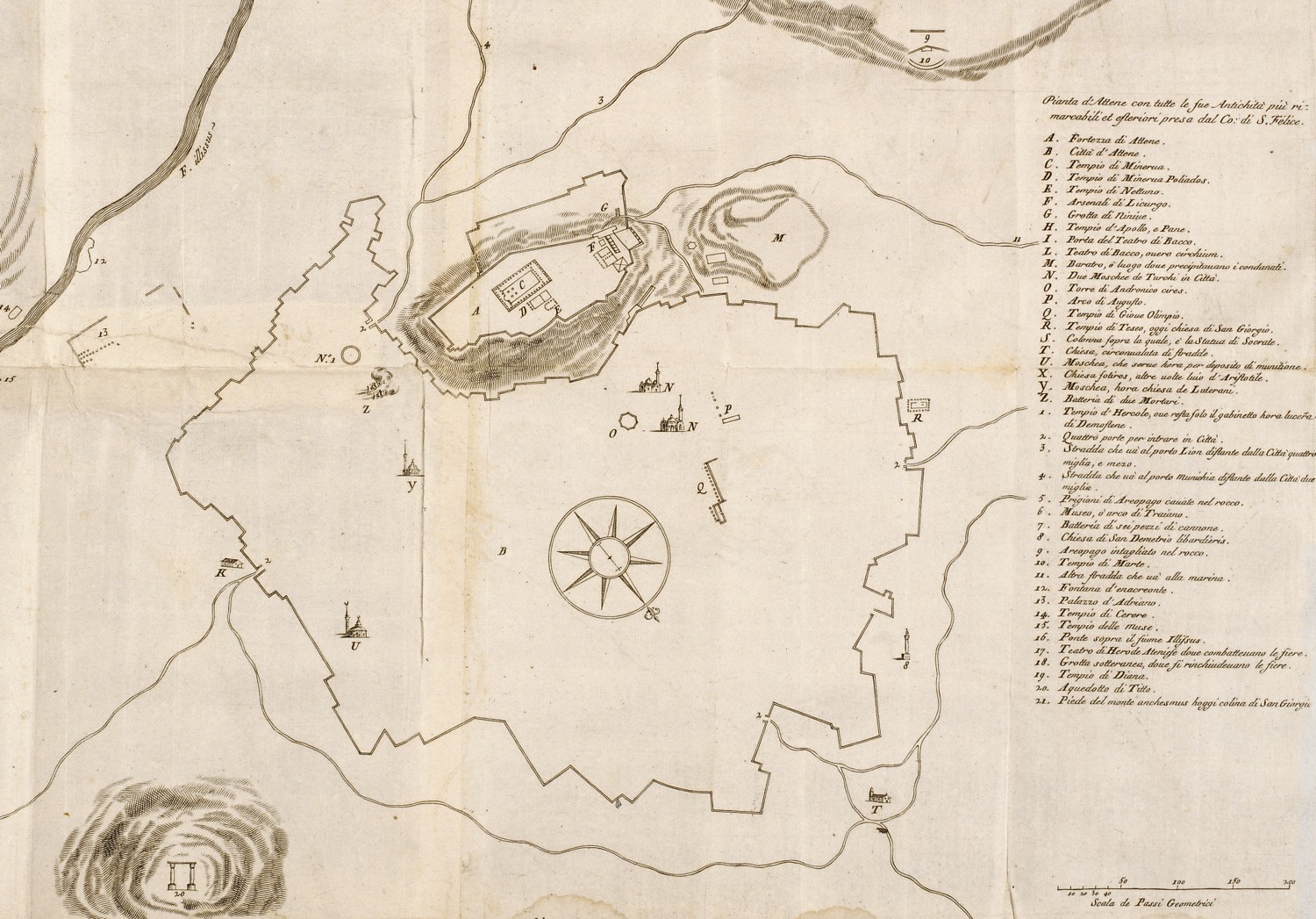 Χάρτης της Αθήνας από τον Giacomo Verneda (1687). Fanelli, F. 1707. Atene Attica. Descritta da suoi principii fino all' acquisto fatto dall'armi Venete nel 1687: 317.